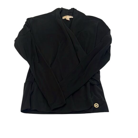 Michael Michael Kors size small black long sleeve wrap front knit top EUC - Picture 1 of 14
